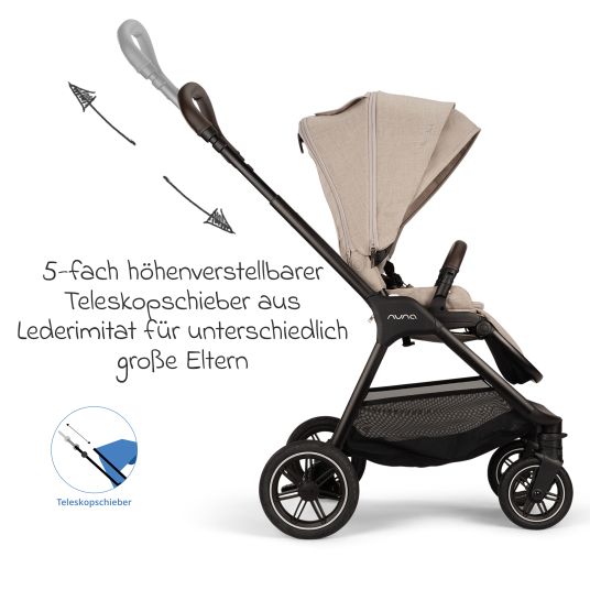 Nuna Buggy & pushchair TRIV next up to 22 kg with magnetic belt buckle, convertible all-weather seat, height-adjustable push bar - only 8.9 kg incl. adapter & rain cover - Biscotti