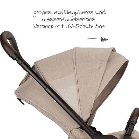 Nuna Buggy & Sportwagen TRIV next bis 22 kg mit magnetischem Gurtverschluss, umsetzbarem Allwettersitz, höhenverstellbarem Schieber - nur 8,9 kg schwer inkl. Adapter & Regenschutz - Biscotti