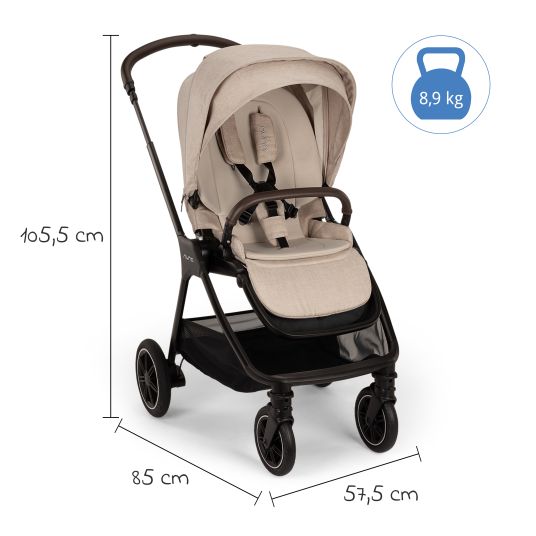 Nuna Buggy & pushchair TRIV next up to 22 kg with magnetic belt buckle, convertible all-weather seat, height-adjustable push bar - only 8.9 kg incl. adapter & rain cover - Biscotti