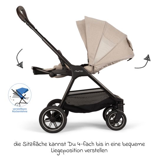 Nuna Buggy & pushchair TRIV next up to 22 kg with magnetic belt buckle, convertible all-weather seat, height-adjustable push bar - only 8.9 kg incl. adapter & rain cover - Biscotti