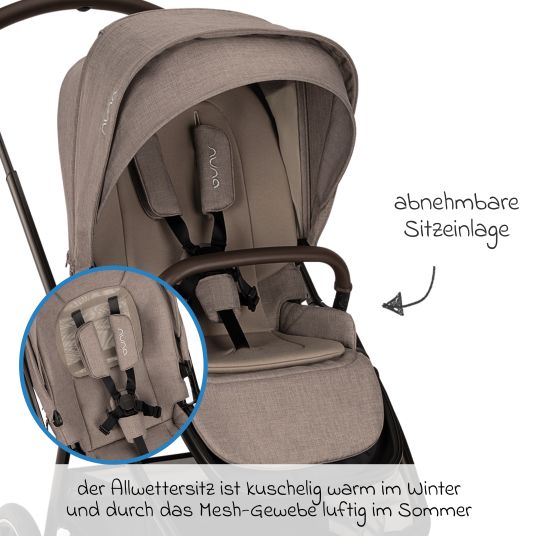 Nuna Buggy & pushchair TRIV next up to 22 kg with magnetic belt buckle, convertible all-weather seat, height-adjustable push bar - only 8.9 kg incl. adapter & rain cover - Cedar