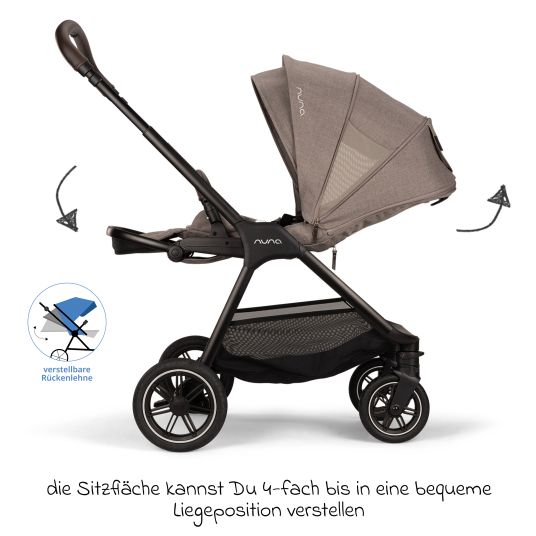 Nuna Buggy & pushchair TRIV next up to 22 kg with magnetic belt buckle, convertible all-weather seat, height-adjustable push bar - only 8.9 kg incl. adapter & rain cover - Cedar