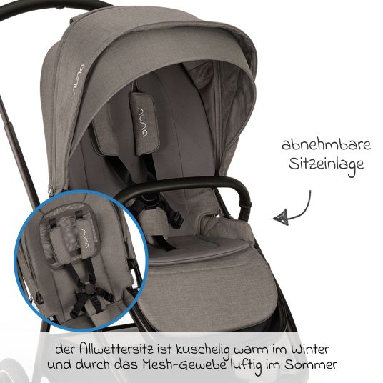 Nuna Buggy & Sportwagen TRIV next bis 22 kg mit magnetischem Gurtverschluss, umsetzbarem Allwettersitz, höhenverstellbarem Schieber - nur 8,9 kg schwer inkl. Adapter & Regenschutz - Granite