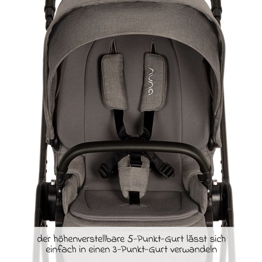 Nuna Buggy & Sportwagen TRIV next bis 22 kg mit magnetischem Gurtverschluss, umsetzbarem Allwettersitz, höhenverstellbarem Schieber - nur 8,9 kg schwer inkl. Adapter & Regenschutz - Granite