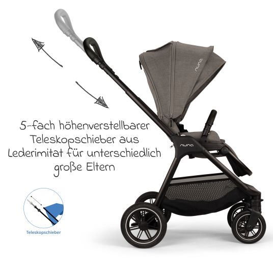 Nuna Buggy & Sportwagen TRIV next bis 22 kg mit magnetischem Gurtverschluss, umsetzbarem Allwettersitz, höhenverstellbarem Schieber - nur 8,9 kg schwer inkl. Adapter & Regenschutz - Granite