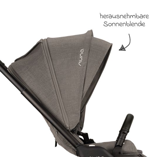 Nuna Buggy & Sportwagen TRIV next bis 22 kg mit magnetischem Gurtverschluss, umsetzbarem Allwettersitz, höhenverstellbarem Schieber - nur 8,9 kg schwer inkl. Adapter & Regenschutz - Granite