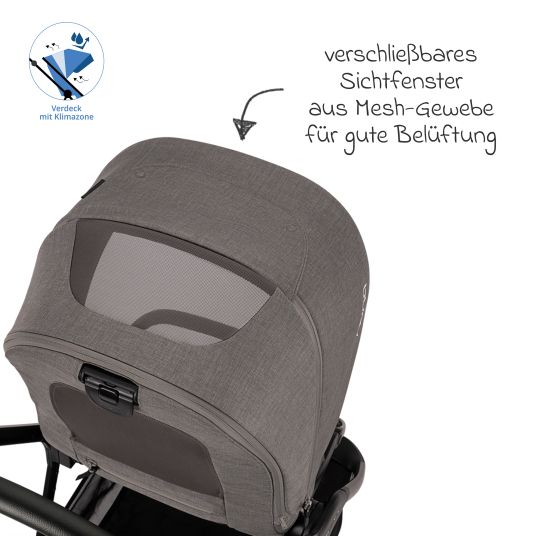 Nuna Buggy & Sportwagen TRIV next bis 22 kg mit magnetischem Gurtverschluss, umsetzbarem Allwettersitz, höhenverstellbarem Schieber - nur 8,9 kg schwer inkl. Adapter & Regenschutz - Granite