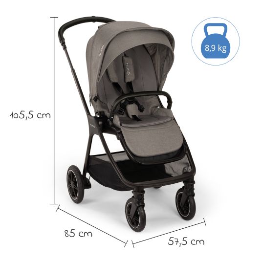 Nuna Buggy & Sportwagen TRIV next bis 22 kg mit magnetischem Gurtverschluss, umsetzbarem Allwettersitz, höhenverstellbarem Schieber - nur 8,9 kg schwer inkl. Adapter & Regenschutz - Granite