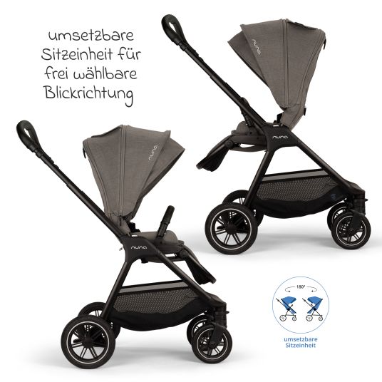 Nuna Buggy & Sportwagen TRIV next bis 22 kg mit magnetischem Gurtverschluss, umsetzbarem Allwettersitz, höhenverstellbarem Schieber - nur 8,9 kg schwer inkl. Adapter & Regenschutz - Granite