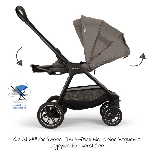 Nuna Buggy & pushchair TRIV next up to 22 kg with magnetic belt buckle, convertible all-weather seat, height-adjustable push bar - only 8.9 kg incl. adapter & rain cover - Granite