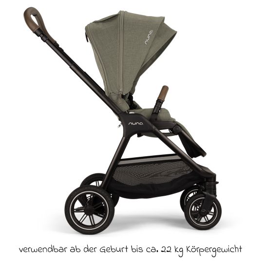 Nuna Passeggino e carrozzina TRIV next fino a 22 kg con chiusura magnetica, seggiolino convertibile per tutte le stagioni, maniglione regolabile in altezza - solo 8,9 kg incluso adattatore e parapioggia - Pino