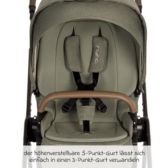 Nuna Buggy & pushchair TRIV next up to 22 kg with magnetic belt buckle, convertible all-weather seat, height-adjustable push bar - only 8.9 kg incl. adapter & rain cover - Pine