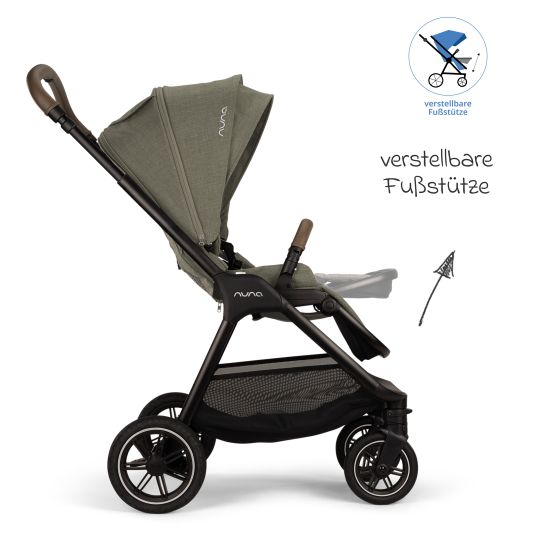 Nuna Passeggino e carrozzina TRIV next fino a 22 kg con chiusura magnetica, seggiolino convertibile per tutte le stagioni, maniglione regolabile in altezza - solo 8,9 kg incluso adattatore e parapioggia - Pino