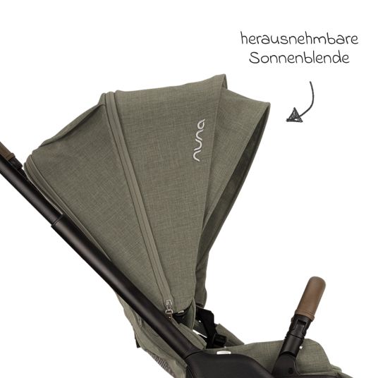 Nuna Buggy & Sportwagen TRIV next bis 22 kg mit magnetischem Gurtverschluss, umsetzbarem Allwettersitz, höhenverstellbarem Schieber - nur 8,9 kg schwer inkl. Adapter & Regenschutz - Pine