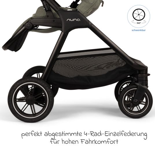 Nuna Passeggino e carrozzina TRIV next fino a 22 kg con chiusura magnetica, seggiolino convertibile per tutte le stagioni, maniglione regolabile in altezza - solo 8,9 kg incluso adattatore e parapioggia - Pino