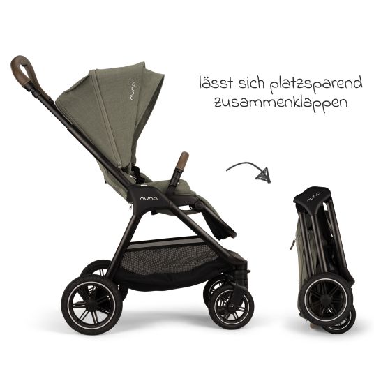 Nuna Passeggino e carrozzina TRIV next fino a 22 kg con chiusura magnetica, seggiolino convertibile per tutte le stagioni, maniglione regolabile in altezza - solo 8,9 kg incluso adattatore e parapioggia - Pino