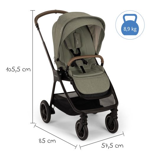 Nuna Buggy & Sportwagen TRIV next bis 22 kg mit magnetischem Gurtverschluss, umsetzbarem Allwettersitz, höhenverstellbarem Schieber - nur 8,9 kg schwer inkl. Adapter & Regenschutz - Pine