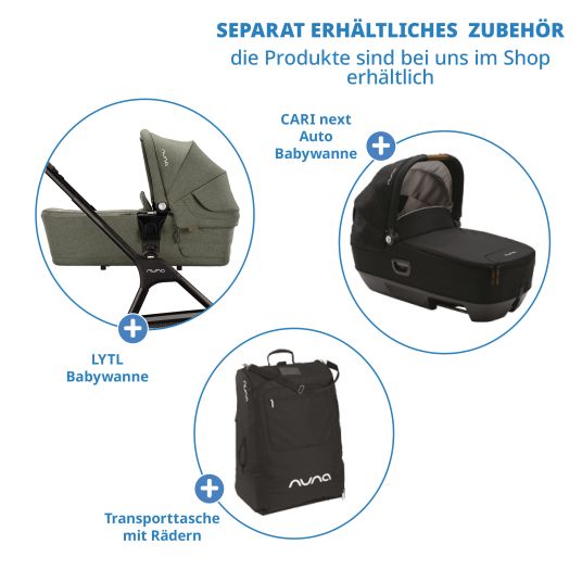 Nuna Passeggino e carrozzina TRIV next fino a 22 kg con chiusura magnetica, seggiolino convertibile per tutte le stagioni, maniglione regolabile in altezza - solo 8,9 kg incluso adattatore e parapioggia - Pino