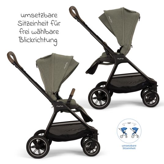 Nuna Buggy & Sportwagen TRIV next bis 22 kg mit magnetischem Gurtverschluss, umsetzbarem Allwettersitz, höhenverstellbarem Schieber - nur 8,9 kg schwer inkl. Adapter & Regenschutz - Pine