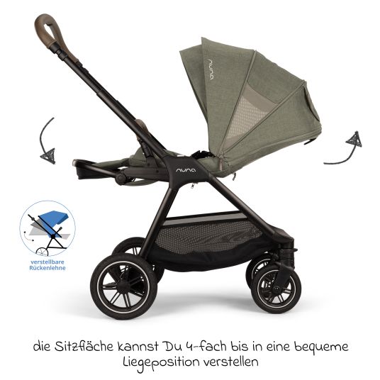 Nuna Buggy & Sportwagen TRIV next bis 22 kg mit magnetischem Gurtverschluss, umsetzbarem Allwettersitz, höhenverstellbarem Schieber - nur 8,9 kg schwer inkl. Adapter & Regenschutz - Pine