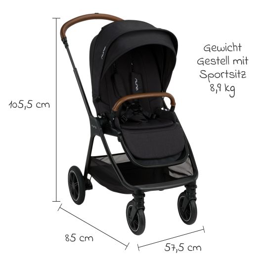 Nuna Buggy & pushchair TRIV next with reclining function, convertible all-weather seat, telescopic pushchair only 8.9 kg, incl. adapter & rain cover - Caviar