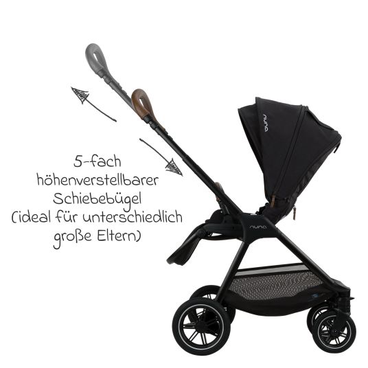 Nuna Buggy & pushchair TRIV next with reclining function, convertible all-weather seat, telescopic pushchair only 8.9 kg, incl. adapter & rain cover - Caviar