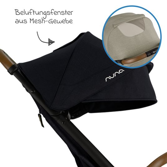 Nuna Buggy & Sportwagen TRVL bis 22 kg belastbar nur 7 kg leicht mit Liegefunktion inkl. Regenschutz & Transporttasche - Caviar