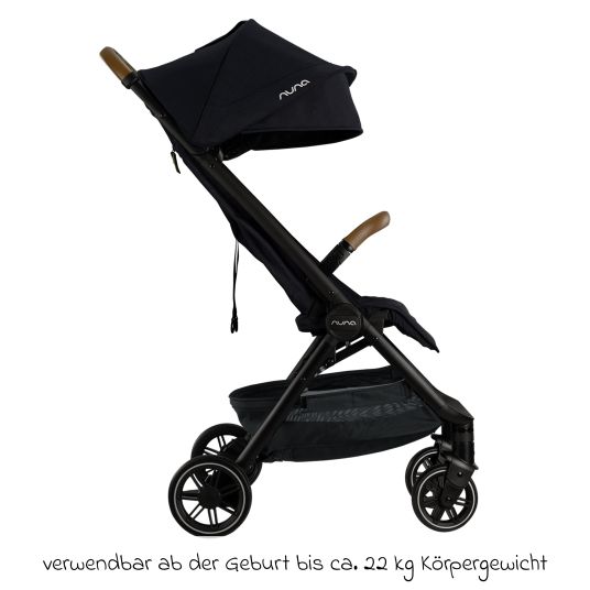 Nuna Buggy & Sportwagen TRVL Lx bis 22 kg mit magnetischem Gurtverschluss, automatischem Faltmechanismus inkl. Regenschutz & Transporttasche - Caviar