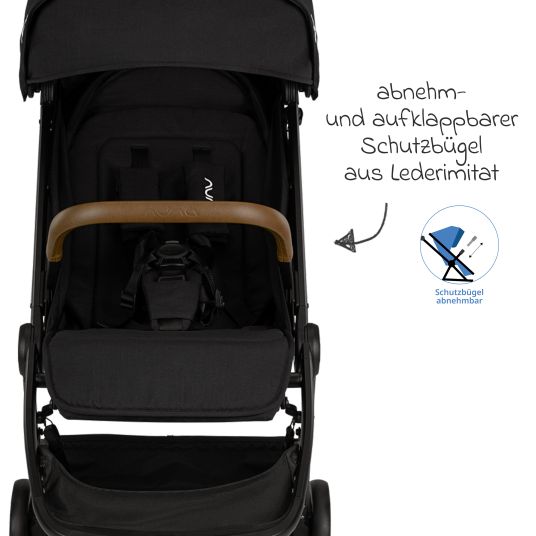 Nuna Buggy & Sportwagen TRVL Lx bis 22 kg mit magnetischem Gurtverschluss, automatischem Faltmechanismus inkl. Regenschutz & Transporttasche - Caviar