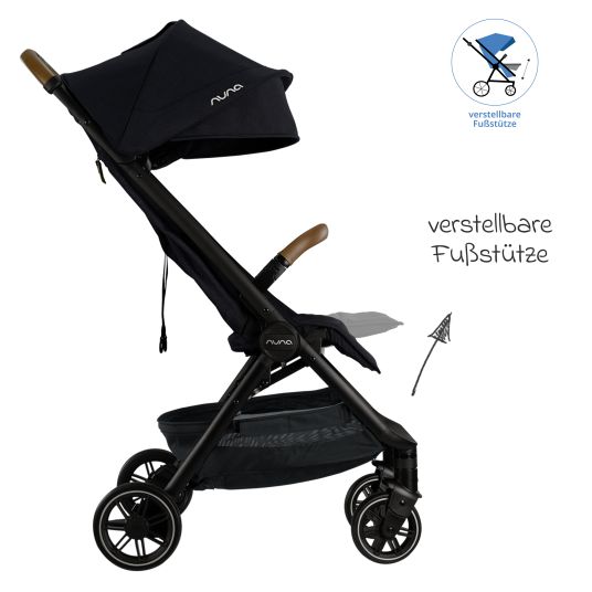 Nuna Buggy & pushchair TRVL Lx up to 22 kg with magnetic belt buckle, automatic folding mechanism incl. rain cover & carry bag - Caviar