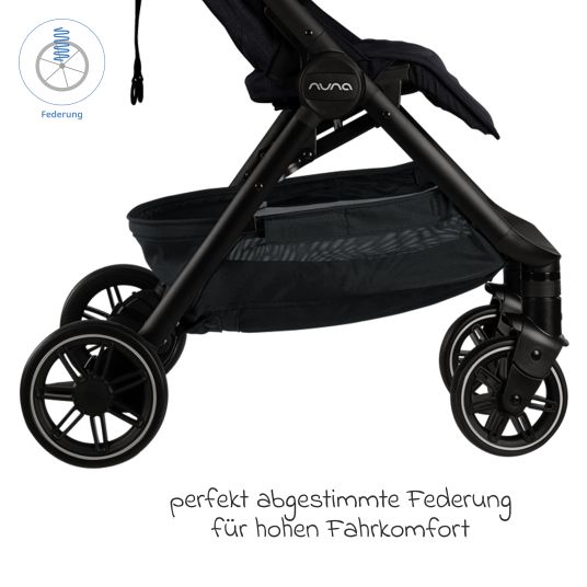 Nuna Buggy & Sportwagen TRVL Lx bis 22 kg mit magnetischem Gurtverschluss, automatischem Faltmechanismus inkl. Regenschutz & Transporttasche - Caviar