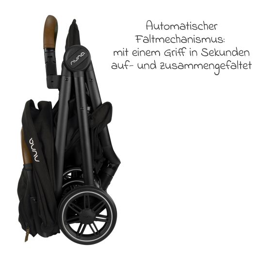 Nuna Buggy & Sportwagen TRVL Lx bis 22 kg mit magnetischem Gurtverschluss, automatischem Faltmechanismus inkl. Regenschutz & Transporttasche - Caviar