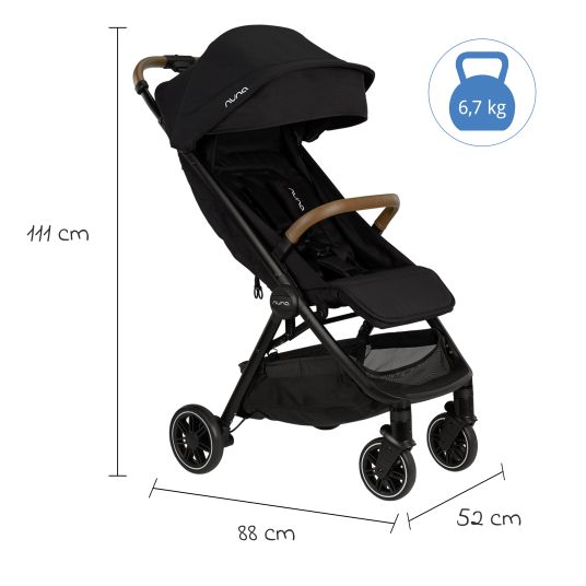 Nuna Buggy & pushchair TRVL Lx up to 22 kg with magnetic belt buckle, automatic folding mechanism incl. rain cover & carry bag - Caviar