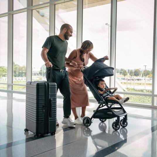 Nuna Buggy & pushchair TRVL Lx up to 22 kg with magnetic belt buckle, automatic folding mechanism incl. rain cover & carry bag - Caviar