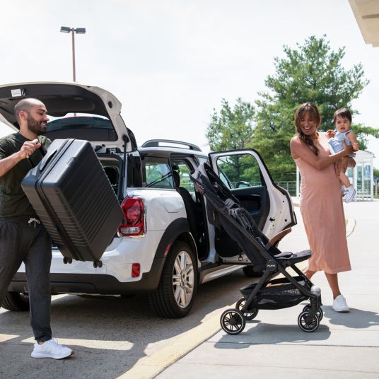 Nuna Buggy & Sportwagen TRVL Lx bis 22 kg mit magnetischem Gurtverschluss, automatischem Faltmechanismus inkl. Regenschutz & Transporttasche - Caviar