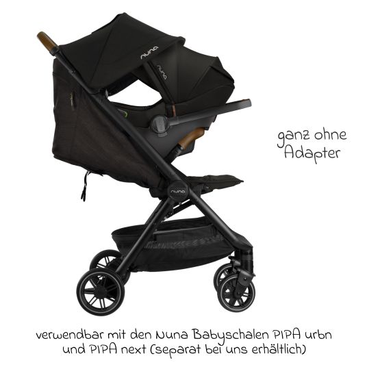 Nuna Buggy & Sportwagen TRVL Lx bis 22 kg mit magnetischem Gurtverschluss, automatischem Faltmechanismus inkl. Regenschutz & Transporttasche - Caviar