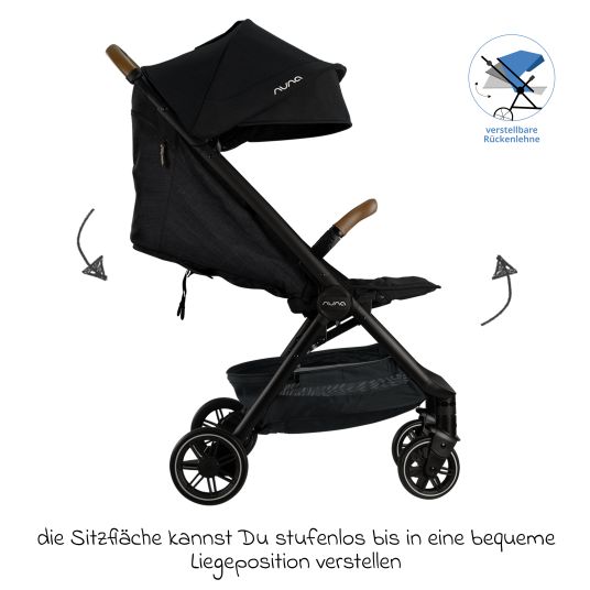 Nuna Buggy & pushchair TRVL Lx up to 22 kg with magnetic belt buckle, automatic folding mechanism incl. rain cover & carry bag - Caviar