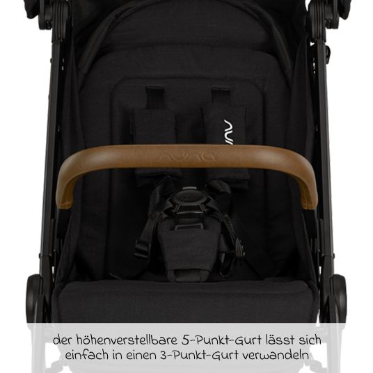 Nuna Buggy & Sportwagen TRVL Lx bis 22 kg mit magnetischem Gurtverschluss, automatischem Faltmechanismus inkl. Regenschutz & Transporttasche - Caviar