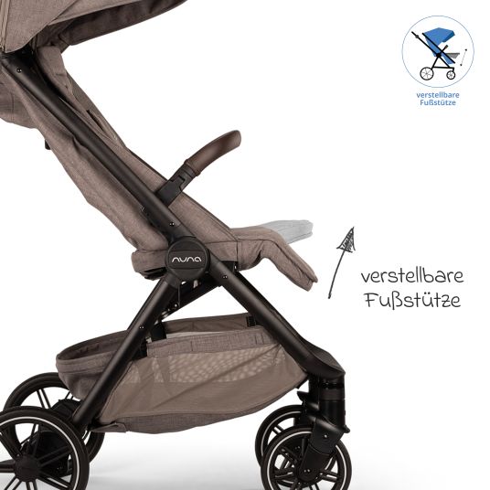 Nuna Passeggino e carrozzina TRVL Lx fino a 22 kg con cintura magnetica, meccanismo di ripiegamento automatico, incluso parapioggia e borsa per il trasporto - Cedro