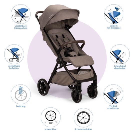 Nuna Passeggino e carrozzina TRVL Lx fino a 22 kg con cintura magnetica, meccanismo di ripiegamento automatico, incluso parapioggia e borsa per il trasporto - Cedro