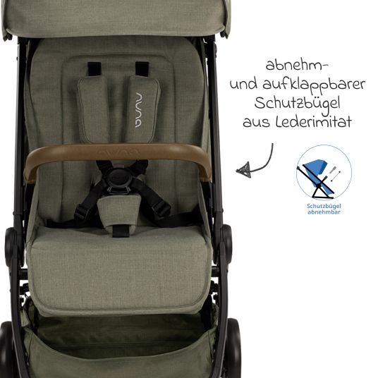 Nuna Passeggino e carrozzina TRVL Lx fino a 22 kg con cintura magnetica, meccanismo di ripiegamento automatico, incluso parapioggia e borsa per il trasporto - Pino