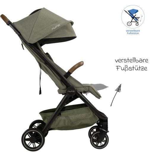 Nuna Buggy & Sportwagen TRVL Lx bis 22 kg mit magnetischem Gurtverschluss, automatischem Faltmechanismus inkl. Regenschutz & Transporttasche - Pine