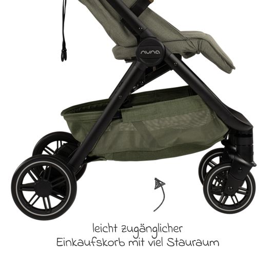 Nuna Buggy & Sportwagen TRVL Lx bis 22 kg mit magnetischem Gurtverschluss, automatischem Faltmechanismus inkl. Regenschutz & Transporttasche - Pine