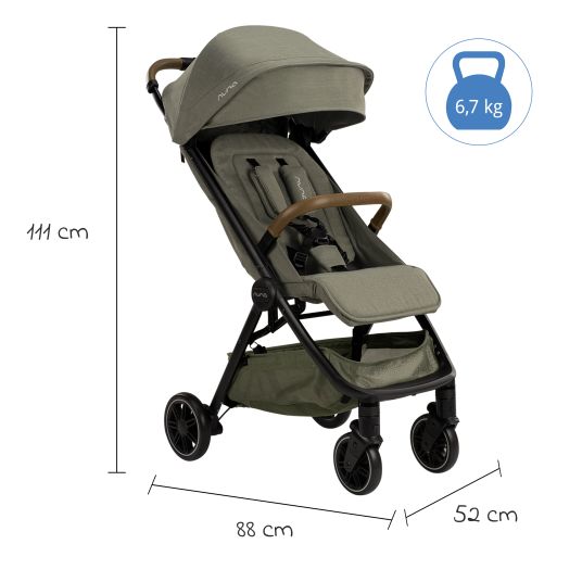 Nuna Passeggino e carrozzina TRVL Lx fino a 22 kg con cintura magnetica, meccanismo di ripiegamento automatico, incluso parapioggia e borsa per il trasporto - Pino