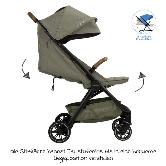 Nuna Passeggino e carrozzina TRVL Lx fino a 22 kg con cintura magnetica, meccanismo di ripiegamento automatico, incluso parapioggia e borsa per il trasporto - Pino