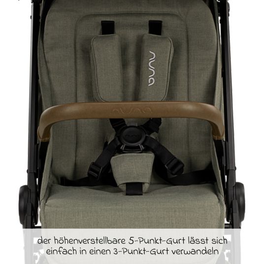 Nuna Buggy & Sportwagen TRVL Lx bis 22 kg mit magnetischem Gurtverschluss, automatischem Faltmechanismus inkl. Regenschutz & Transporttasche - Pine