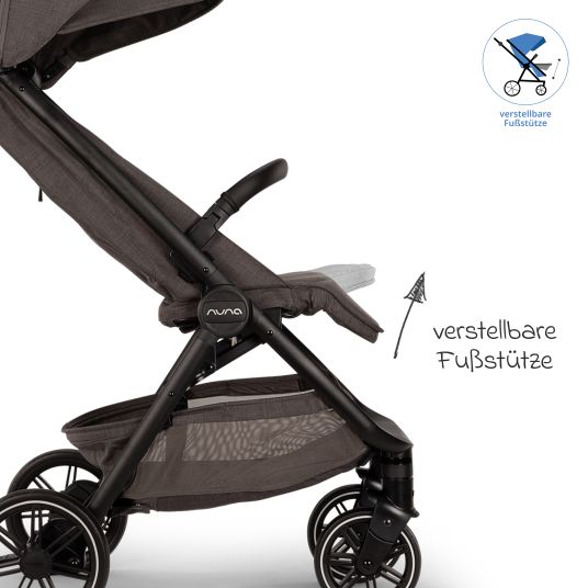 Nuna Passeggino e carrozzina TRVL Lx fino a 22 kg con cintura magnetica, meccanismo di ripiegamento automatico, incluso parapioggia e borsa per il trasporto - Thunder