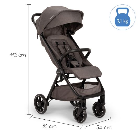 Nuna Passeggino e carrozzina TRVL Lx fino a 22 kg con cintura magnetica, meccanismo di ripiegamento automatico, incluso parapioggia e borsa per il trasporto - Thunder