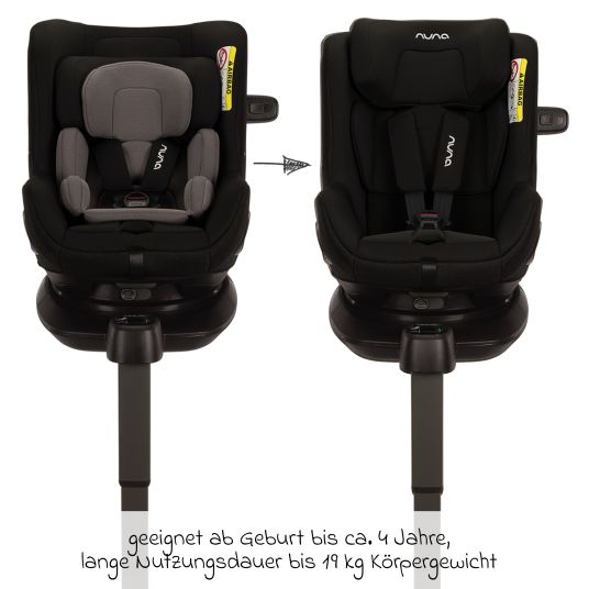 Nuna Reboarder child seat PRUU i-Size 360° rotatable from birth to 4 years (40 cm - 105 cm) incl. base station & seat reducer - Caviar