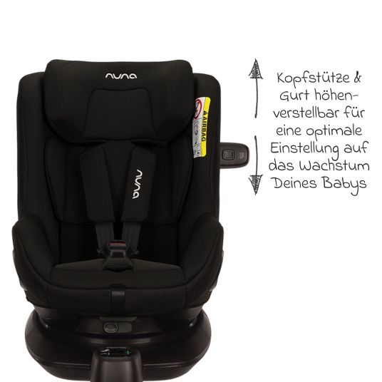 Nuna Reboarder child seat PRUU i-Size 360° rotatable from birth to 4 years (40 cm - 105 cm) incl. base station & seat reducer - Caviar